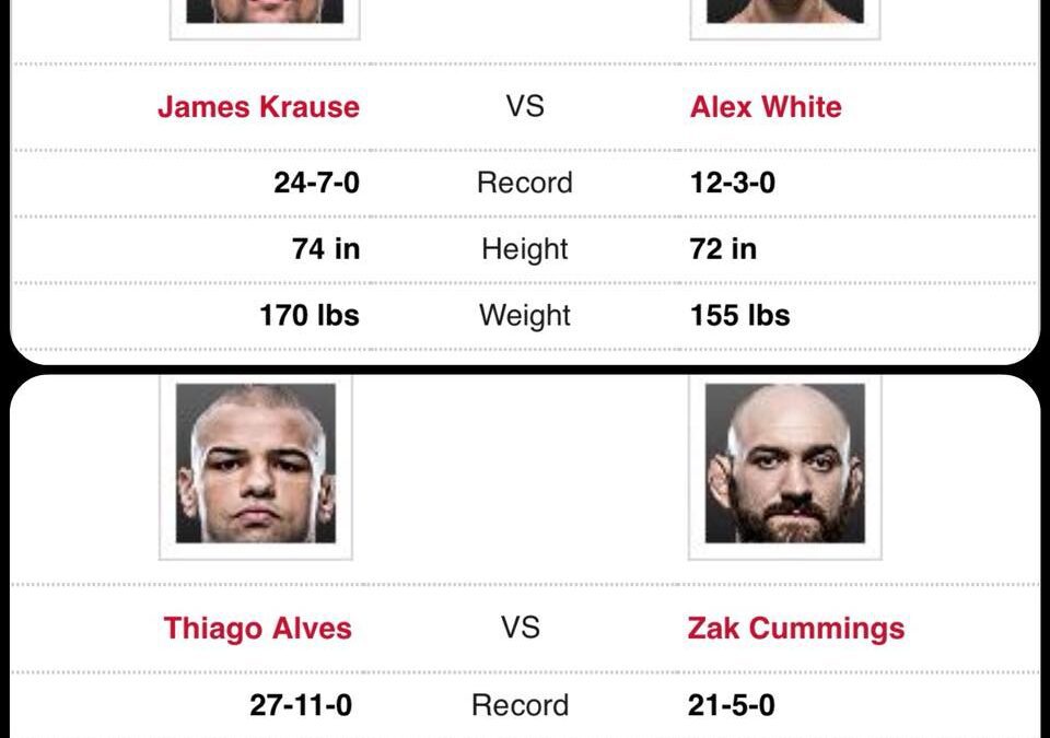 James Krause and Zak Cummings return to the UFC on the St Louis prelims 1/14/18 starting at 6pm MDT on FS1!